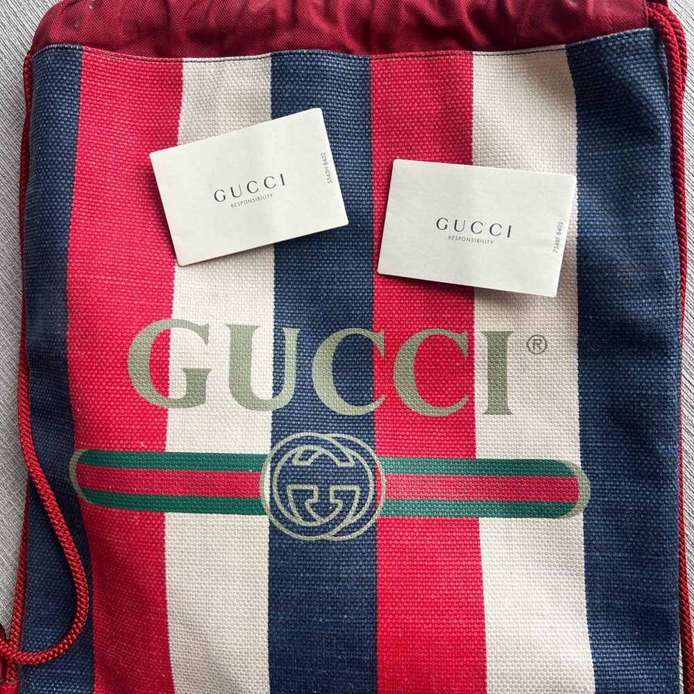 Gucci Men's Red and Blue Striped Backpack